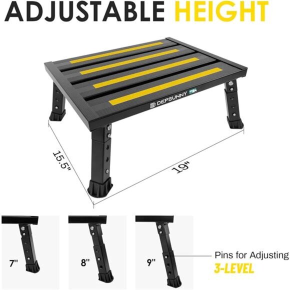 Adjustable Height Aluminum RV Step, Stable Foldable Platform Step Stool,Non-Slip - Picture 2 of 7
